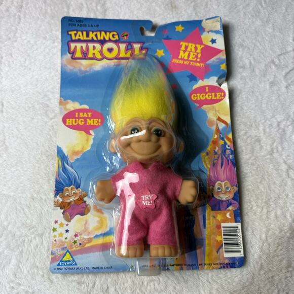 1992 Toymax Talking Troll In Box Pink Clothes Yellow Hair RARE No Battery New - Picture 1 of 3